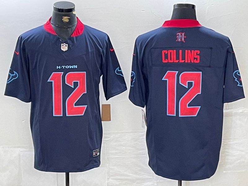 youth custom Houston Texans #12 Collins Blue Three generations 2025 Nike Limited NFL Jersey style 2
